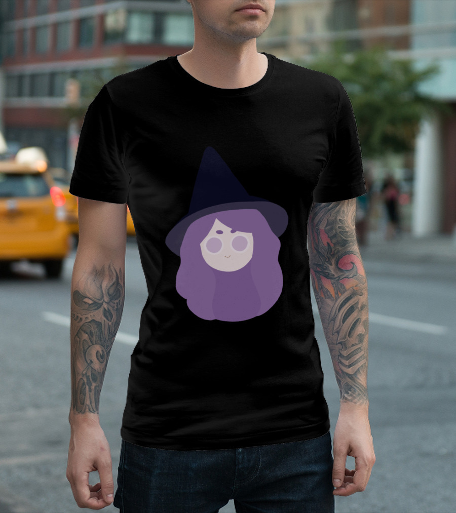 Cute Purple-Haired Witch with Black Hat T-Shirt