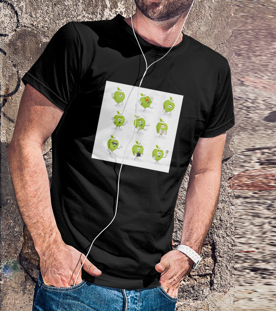 Funny Green Apple Emoji Characters T-Shirt