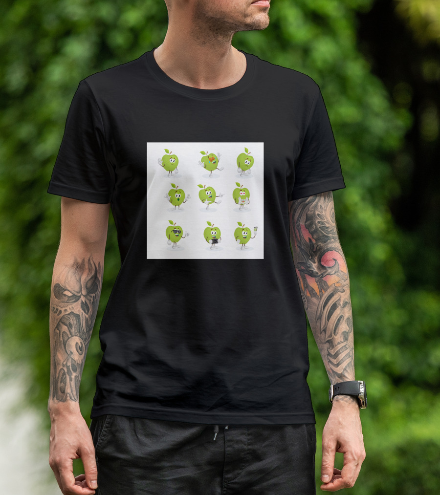 Funny Green Apple Emoji Characters T-Shirt