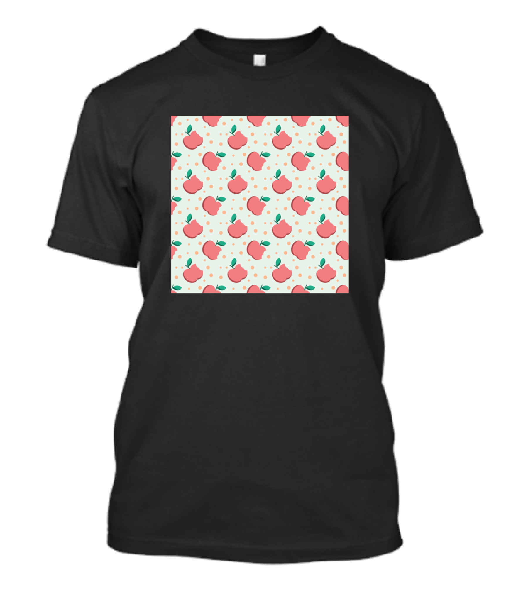Fruit Apple Pink Pattern On White With Green Details T-Shirt