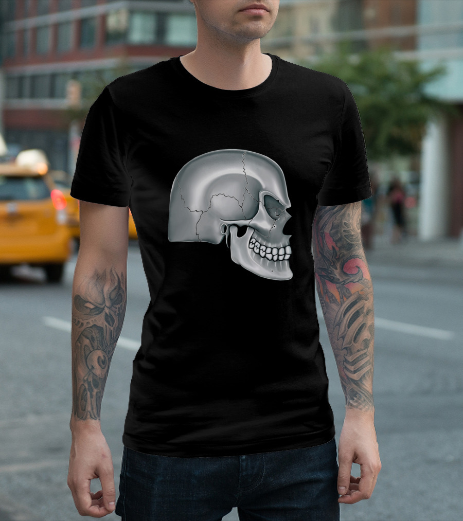 Gray Skull With Crack Details T-Shirt