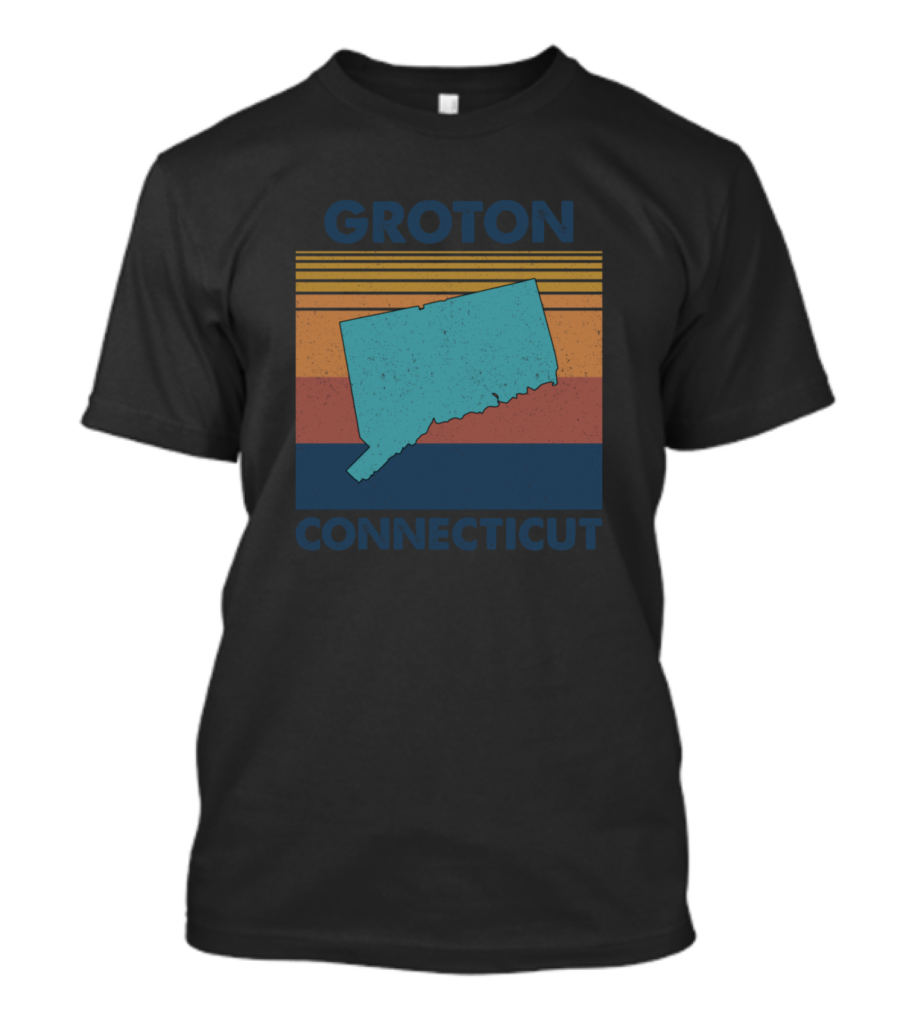 Groton Connecticut Retro Map Stripes T-Shirt