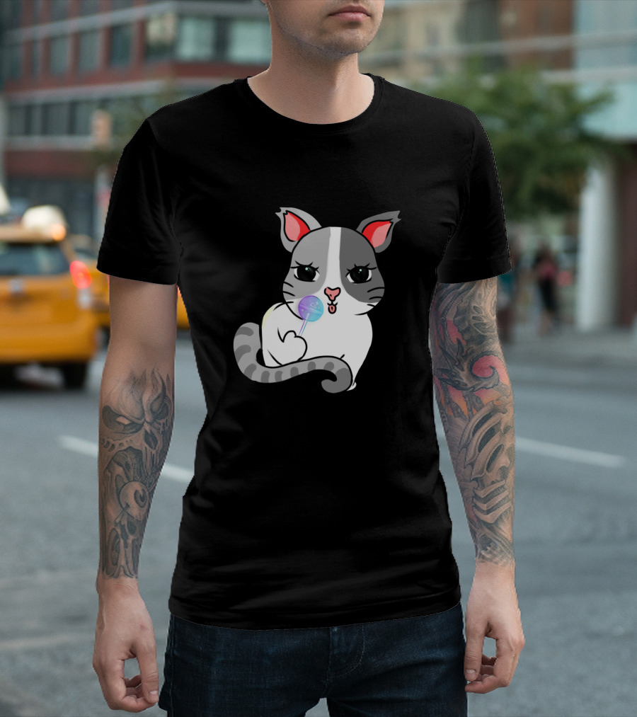 Kitty With A Lollipop Pouty Cute Kitten Bold Lollipop T-Shirt