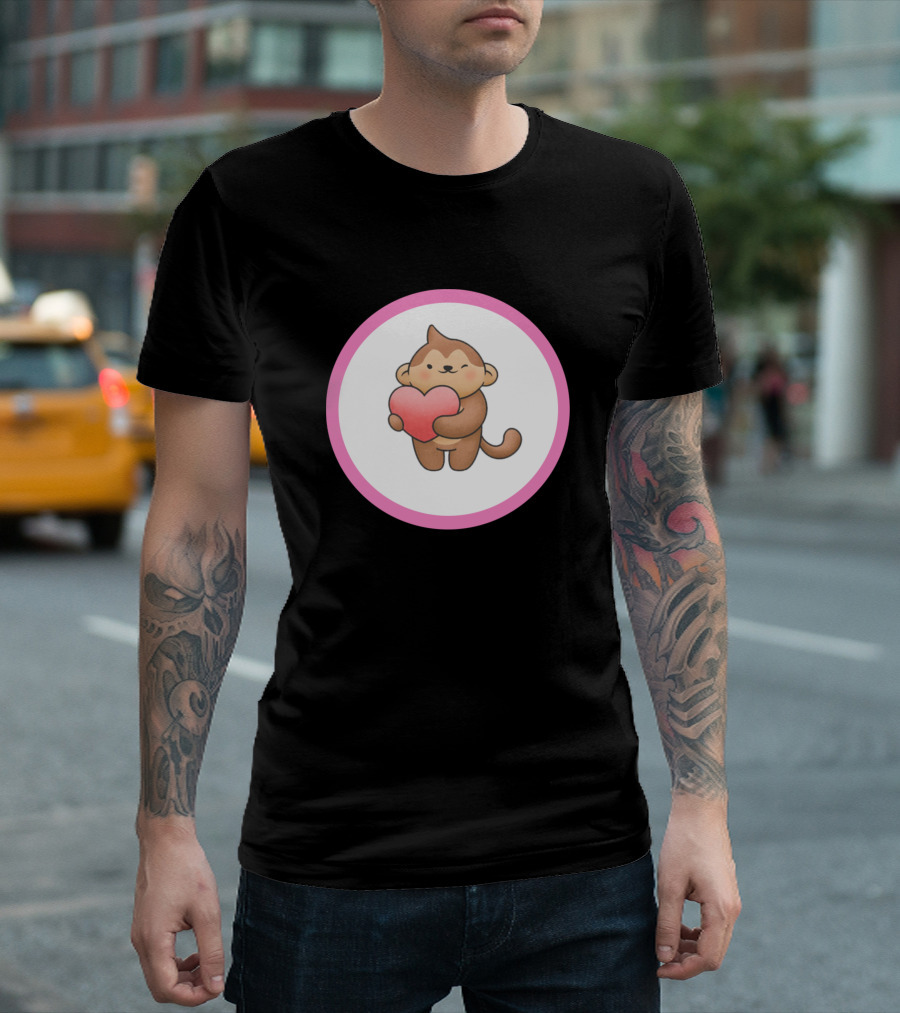 Monkeys Lover Heart Hugging Cartoon T-Shirt