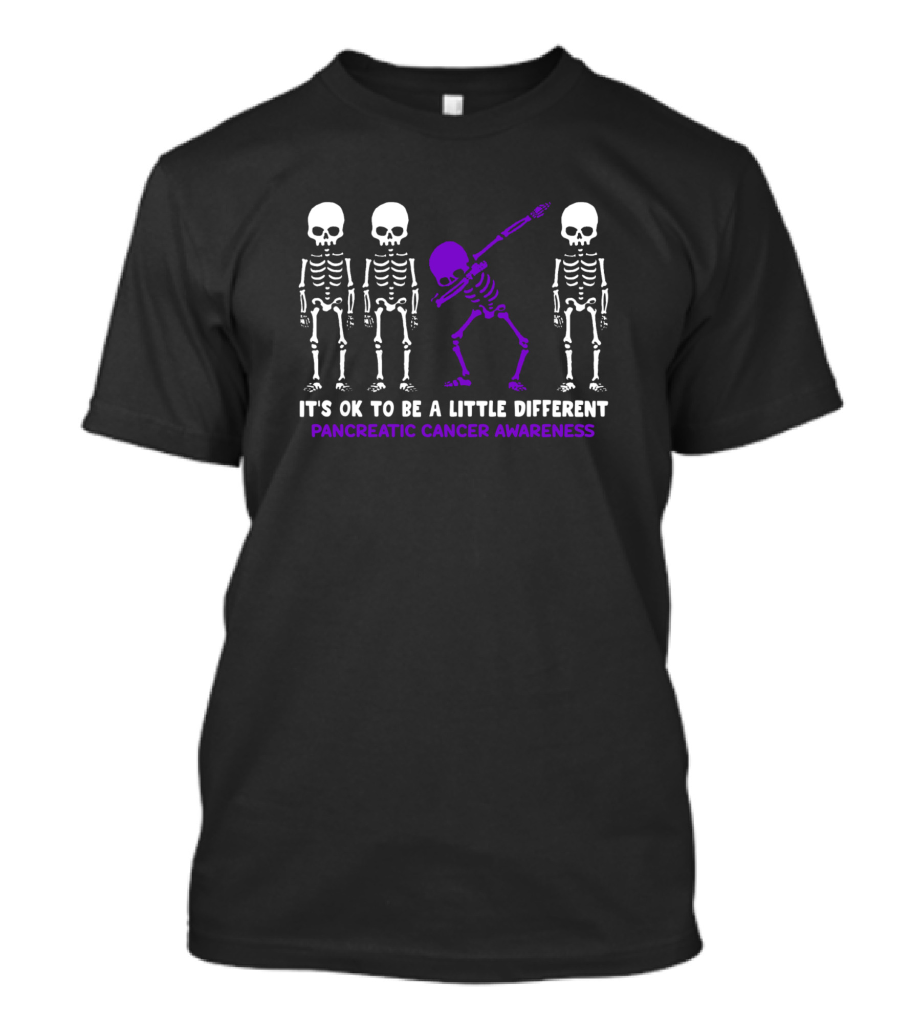 Pancreatic Cancer Awareness It's Ok To Be A Little Different Skeleton Dab T-Shirt
