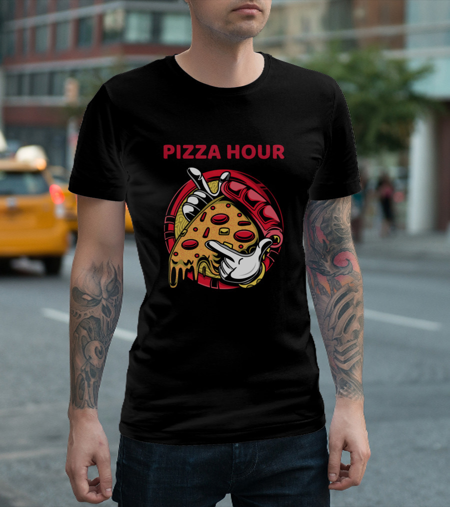 Pizza Hour Slice with Hand Gestures T-Shirt
