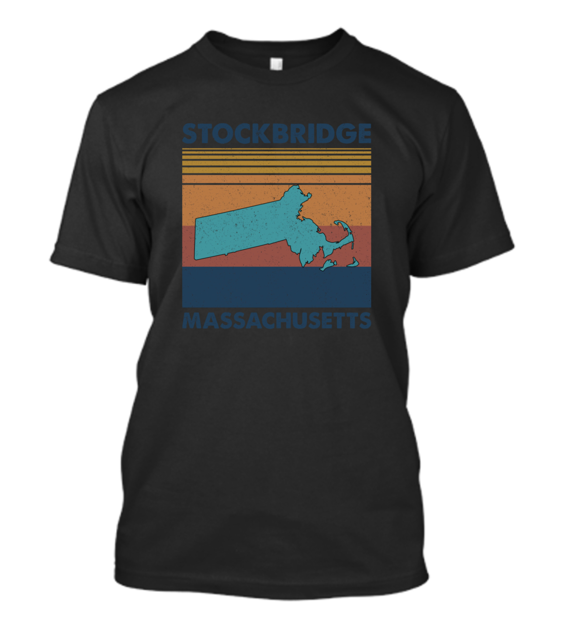 Stockbridge Massachusetts Retro Stripes State Map T-Shirt