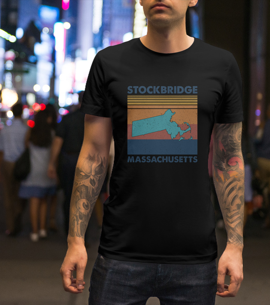 Stockbridge Massachusetts Retro Stripes State Map T-Shirt