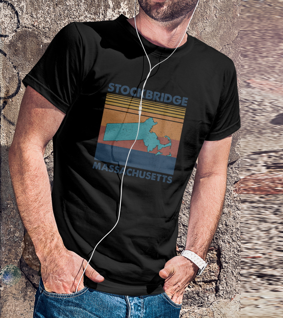 Stockbridge Massachusetts Retro Stripes State Map T-Shirt