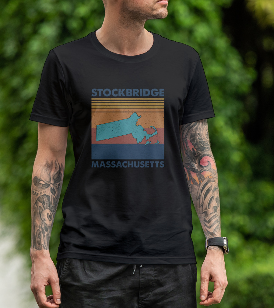 Stockbridge Massachusetts Retro Stripes State Map T-Shirt