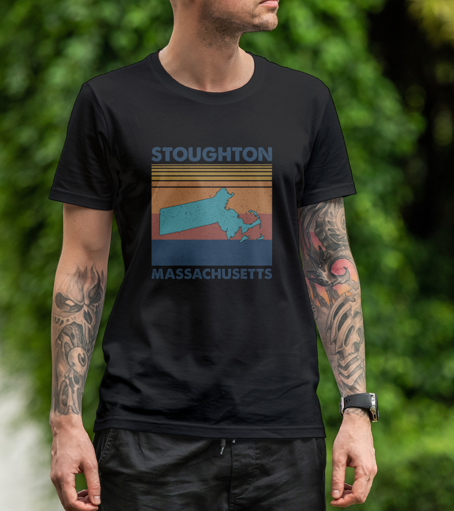Stoughton Massachusetts Retro Stripes With State T-Shirt