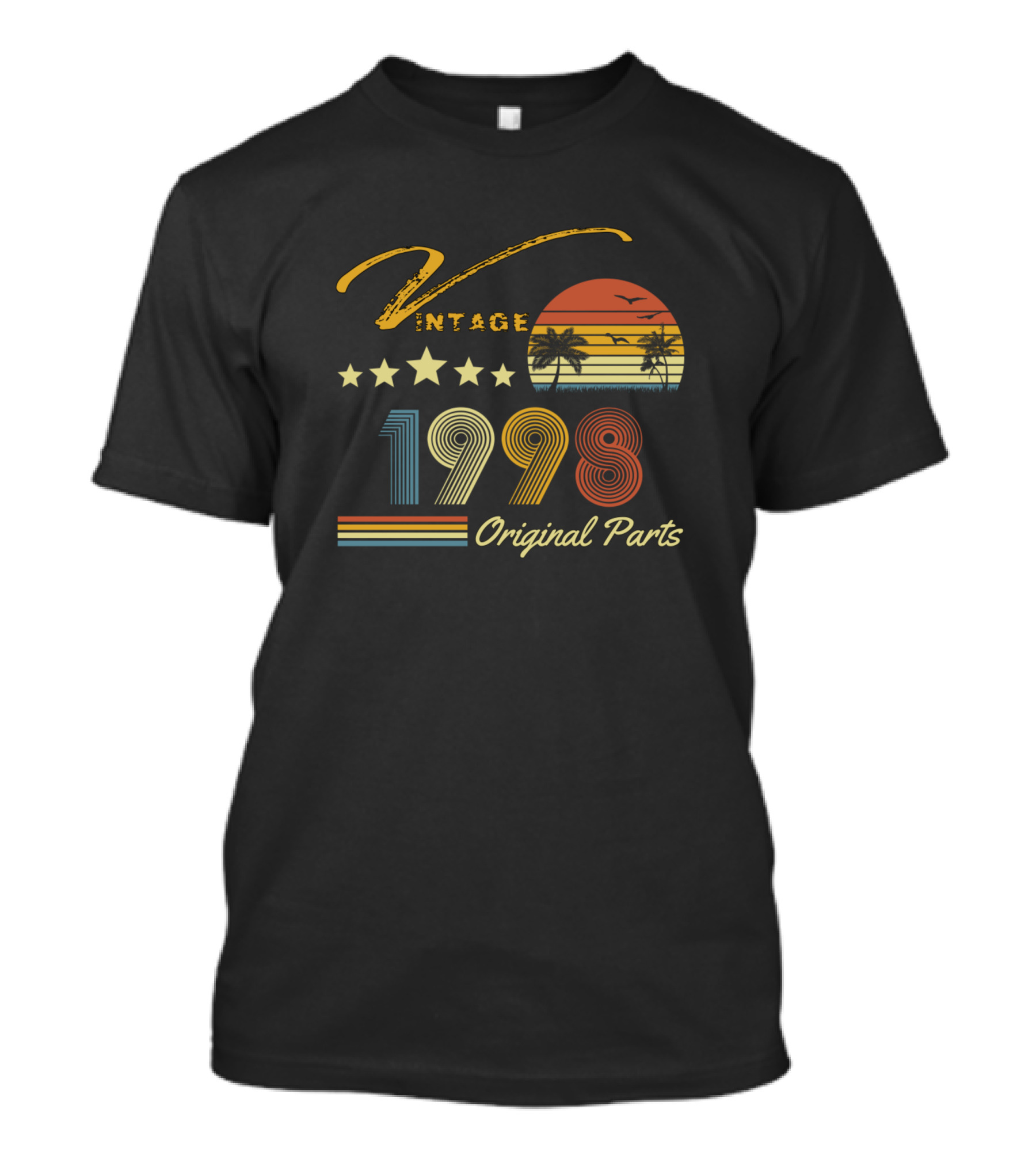 Vintage 1998 Original Parts Retro Sunset Palm Trees Stars T-Shirt