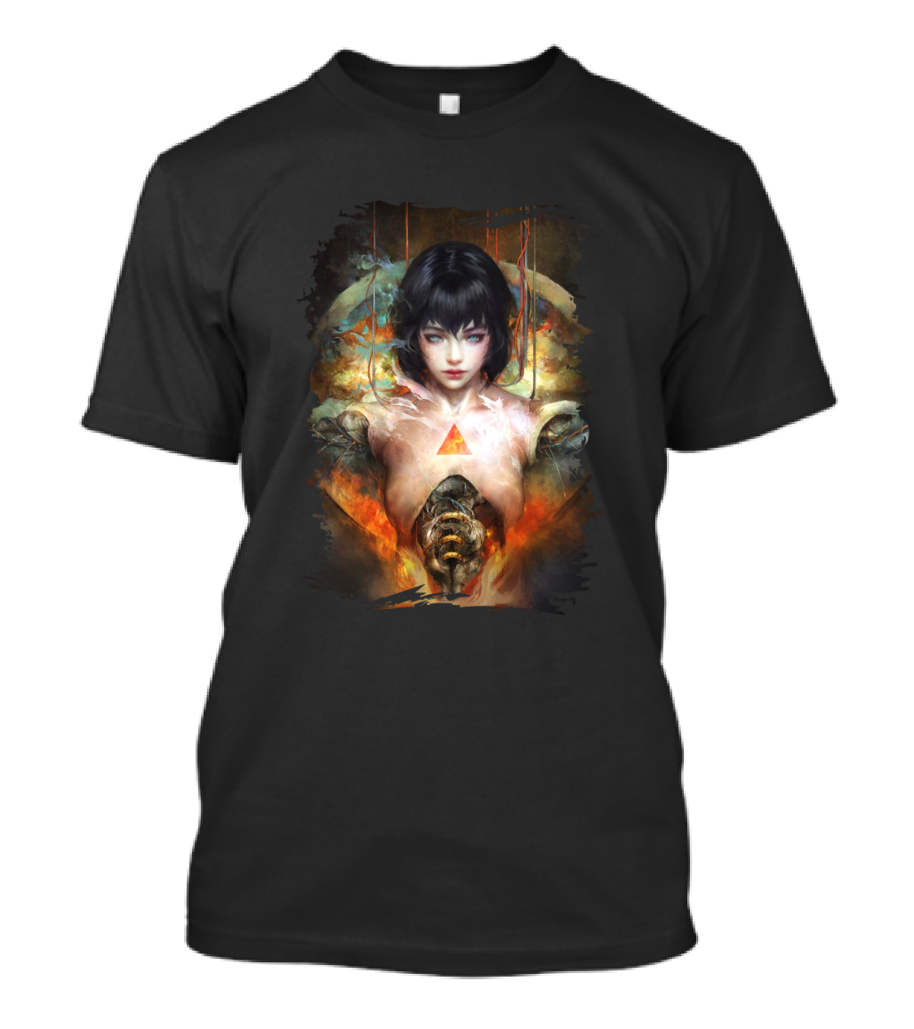 Android Girl Futuristic Cyberpunk Portrait With Fiery Elements T-Shirt