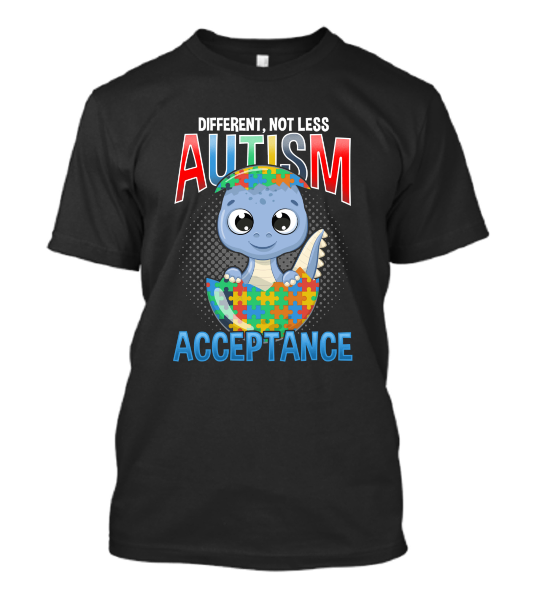 Different Not Less Autism Acceptance Puzzle Dino T-Shirt