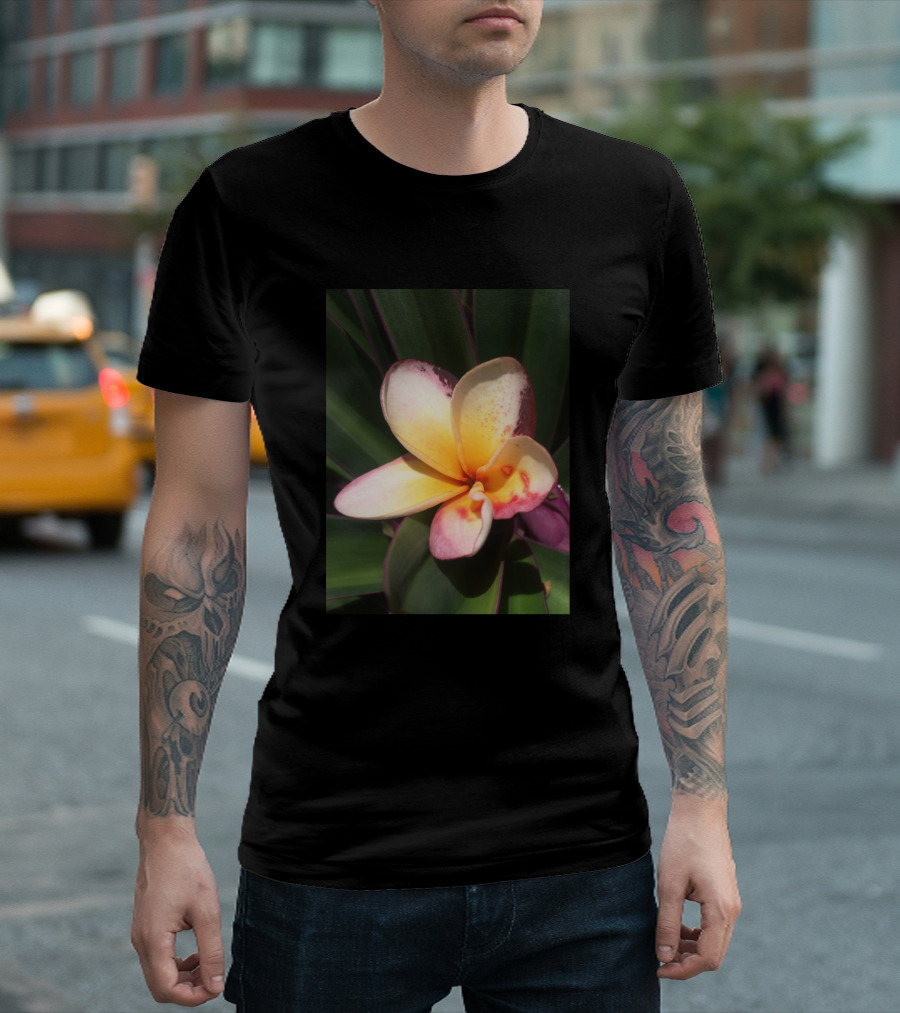 Caribbean Tropical Flower Pink Yellow Plumeria Blossom T-Shirt