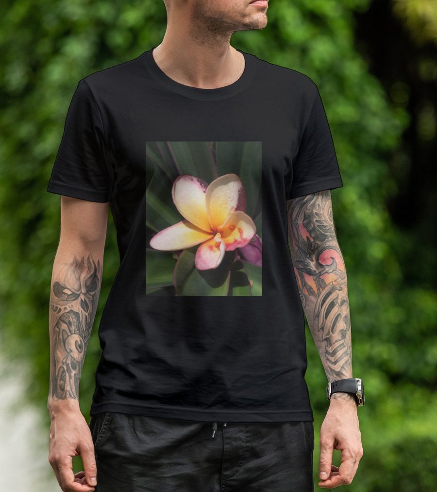 Caribbean Tropical Flower Pink Yellow Plumeria Blossom T-Shirt