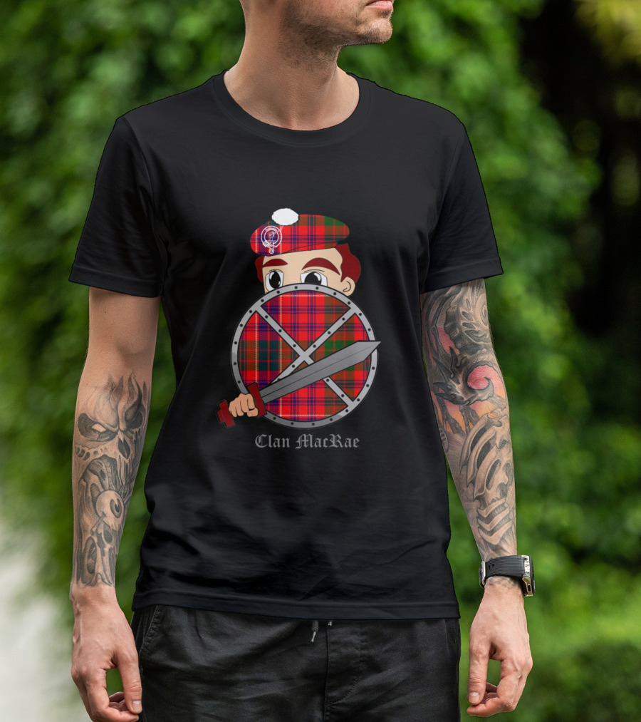 Clan Macrae Tartan Warrior Shield And Sword T-Shirt