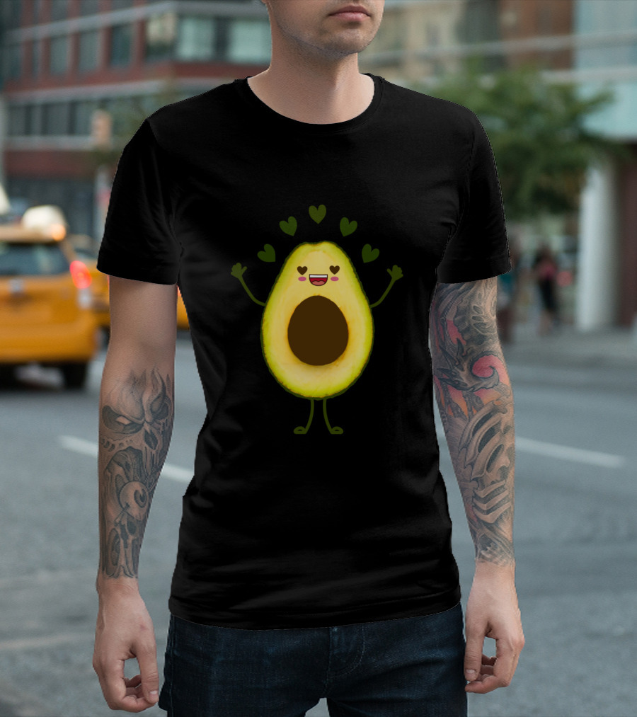 Happy Avocado Smiling with Love Hearts T-Shirt