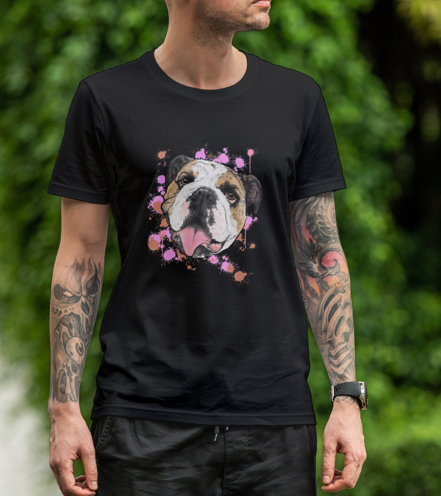 Dog Bubbles The Bulldog Colorful Paint Splatter T-Shirt