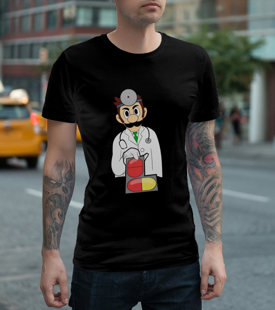 Dr. Mario Character With Red And Yellow Pills T-Shirt