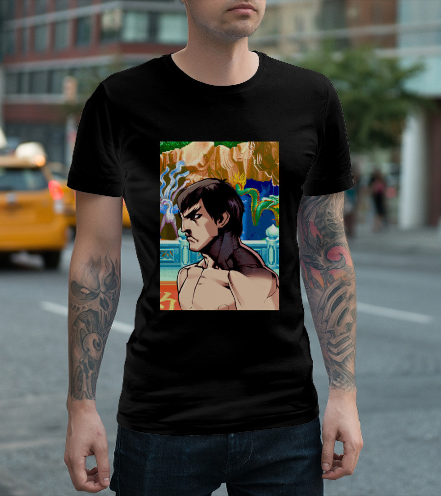 Fei Long Street Fighter Character Art Forest Background T-Shirt