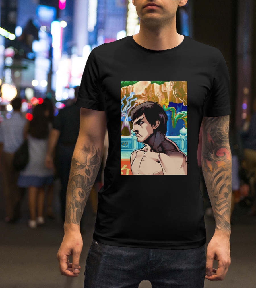 Fei Long Street Fighter Character Art Forest Background T-Shirt