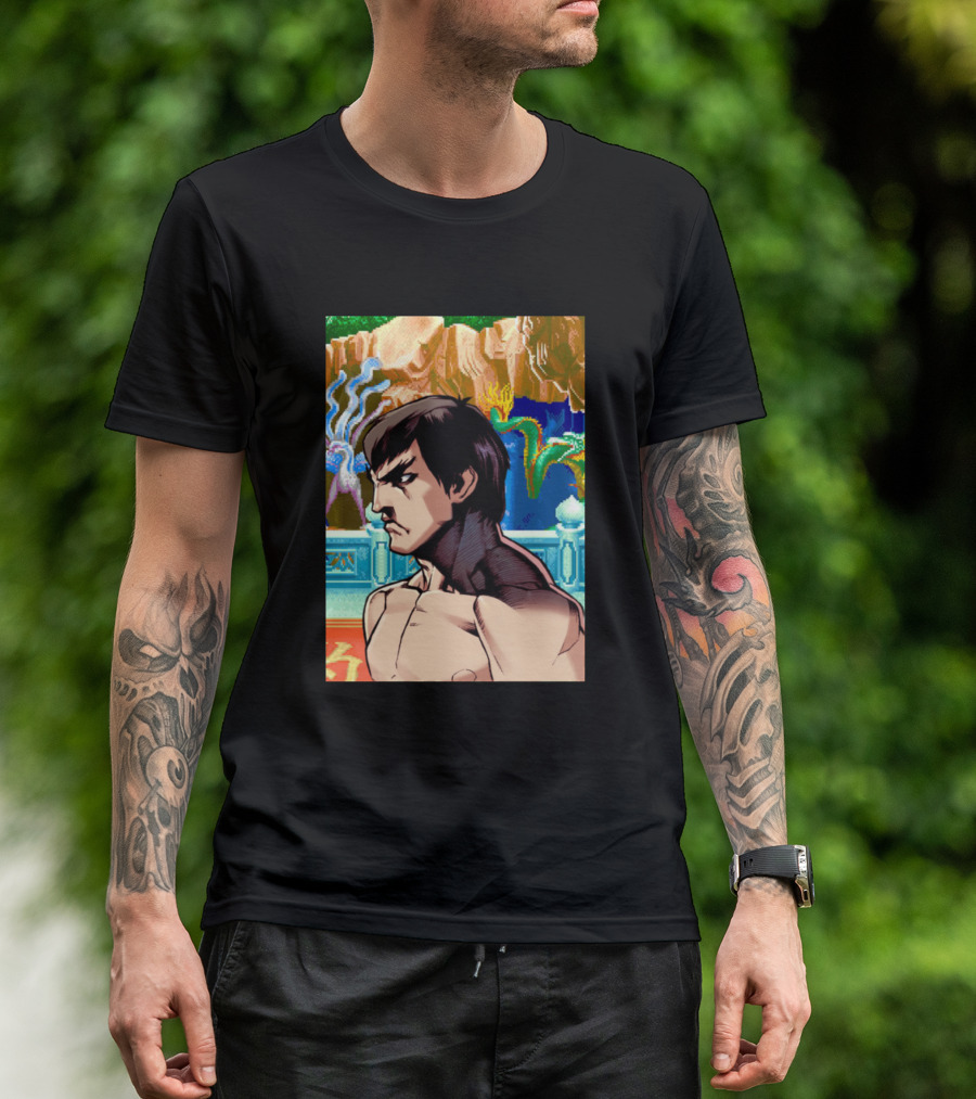 Fei Long Street Fighter Character Art Forest Background T-Shirt