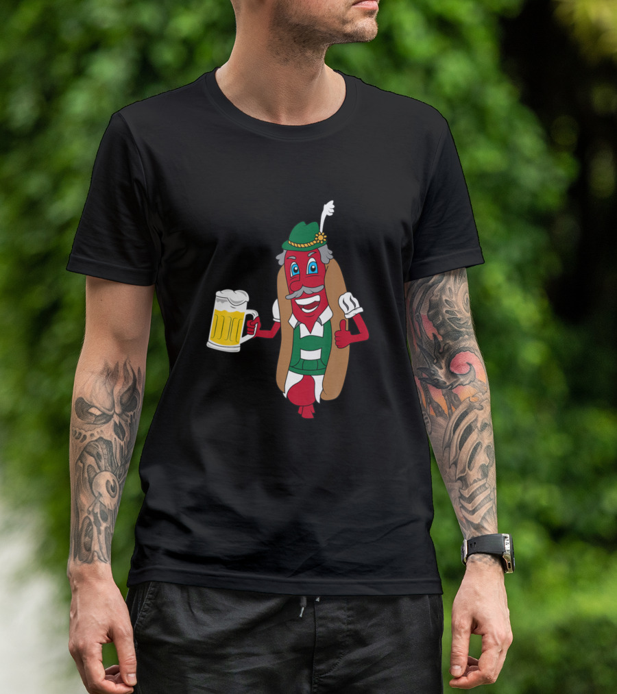 Oktoberfest Beer Mug Lederhosen Hot Dog Bratwurst Bavarian Hat T-Shirt