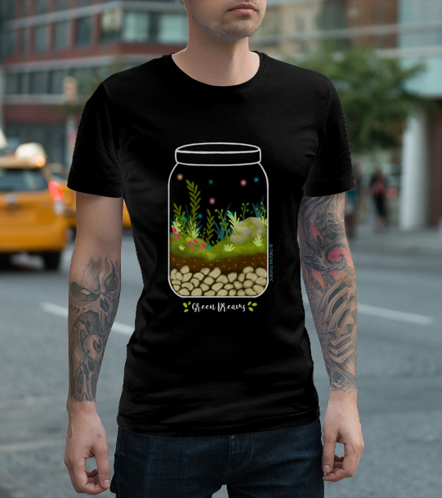 Green Dreams Jar with Plants and Lights by Juana Molina T-Shirt