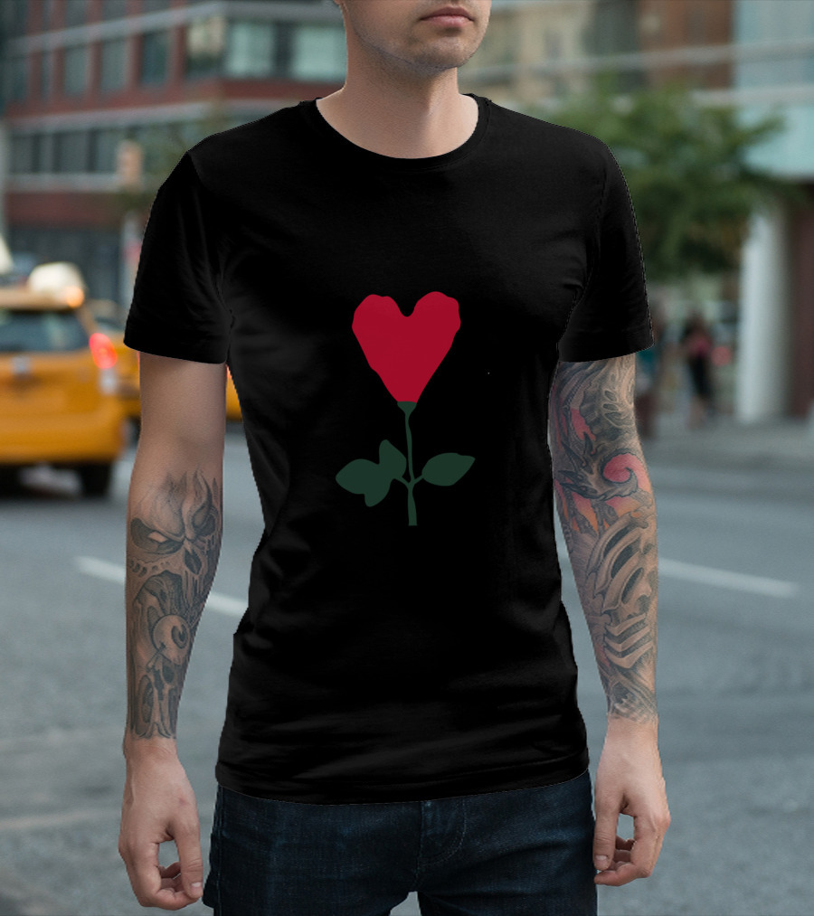 Heart Flower Red Green Stem T-Shirt