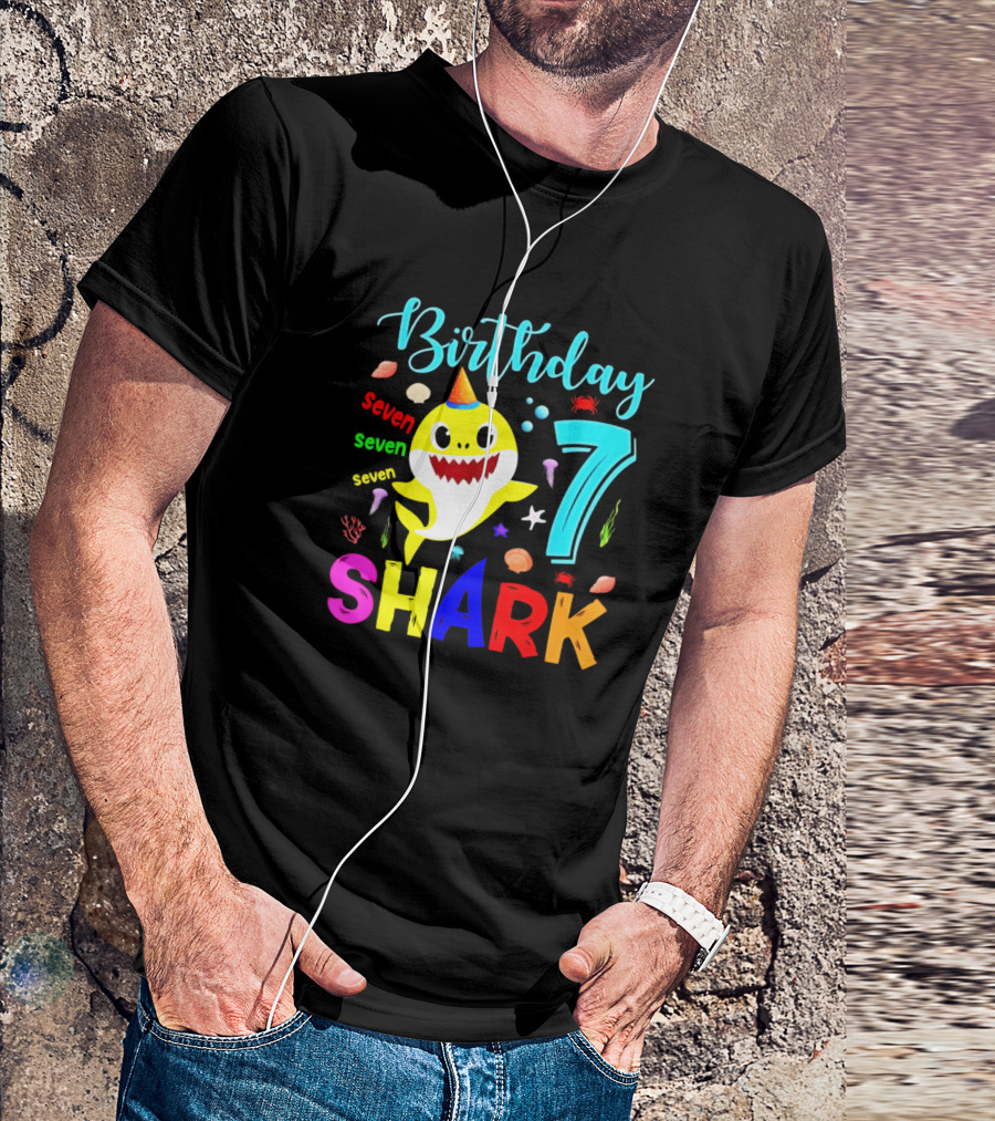 Birthday Shark 7 Seven Years Old Kids Funny Ideas T-Shirt