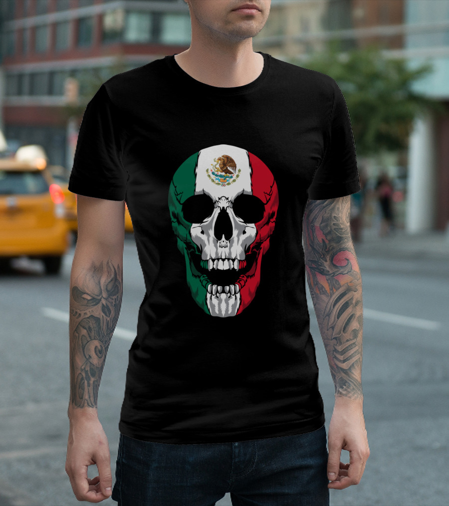 Mexico Flag Skull Mexican Roots T-Shirt