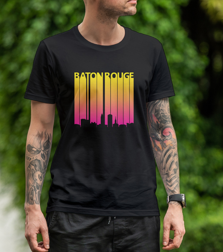 Baton Rouge Retro 1980s Skyline Sunset Gradient T-Shirt