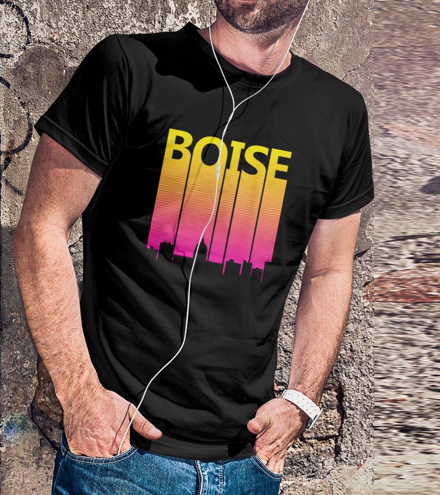 Boise Retro 1980s Skyline Silhouette Yellow Pink Gradient T-Shirt