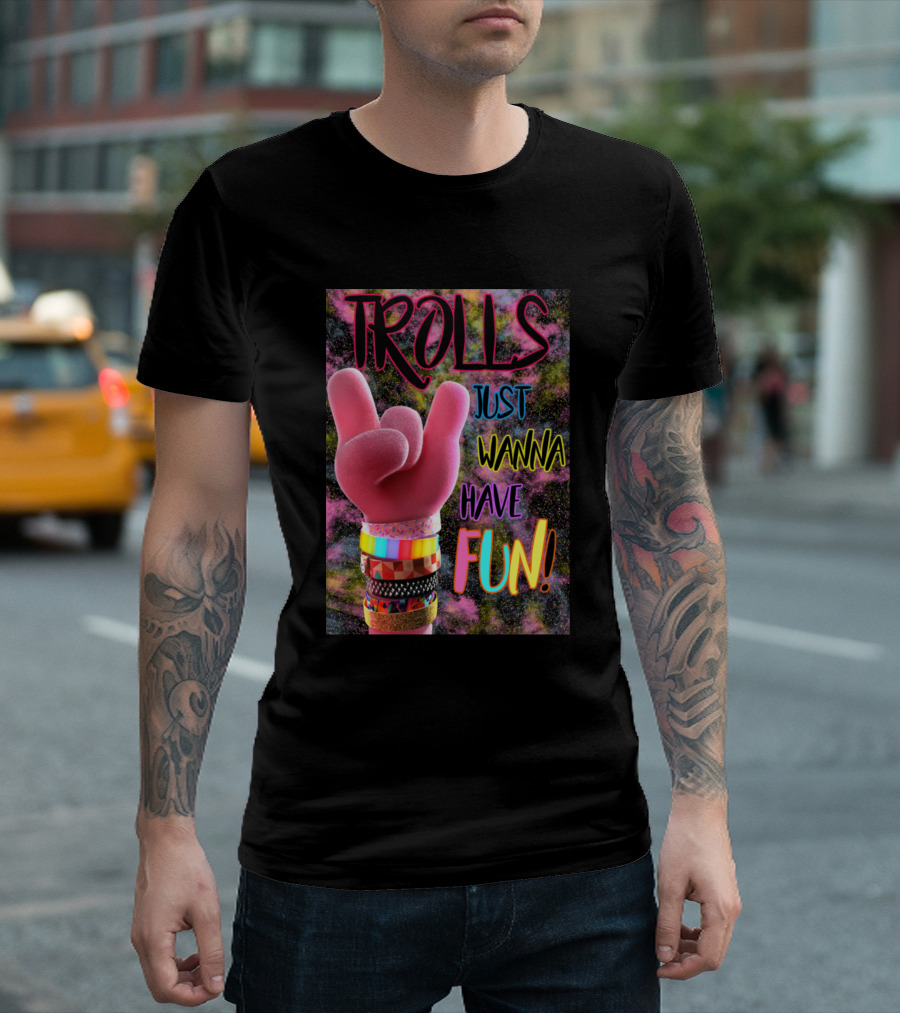 Trolls Just Wanna Have Fun Tie-Dye Rock Hand and Wristbands T-Shirt