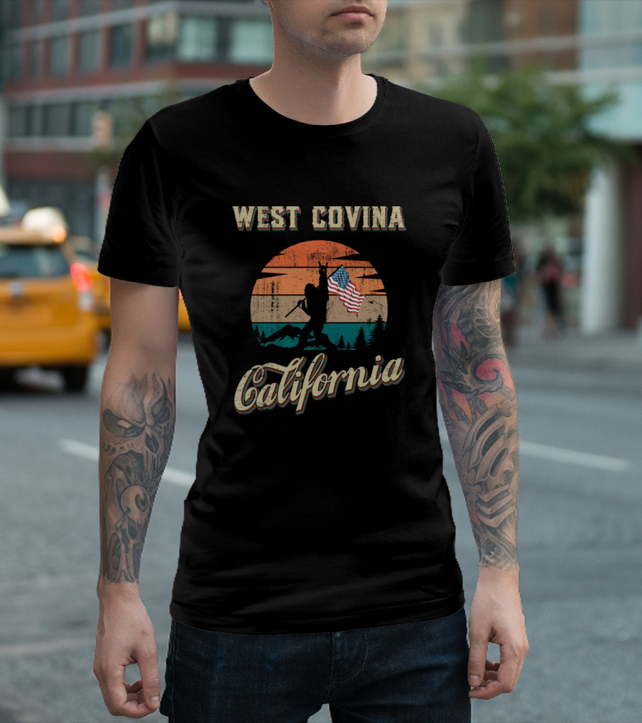 West Covina California American Flag Sunset Vintage Retro T-Shirt