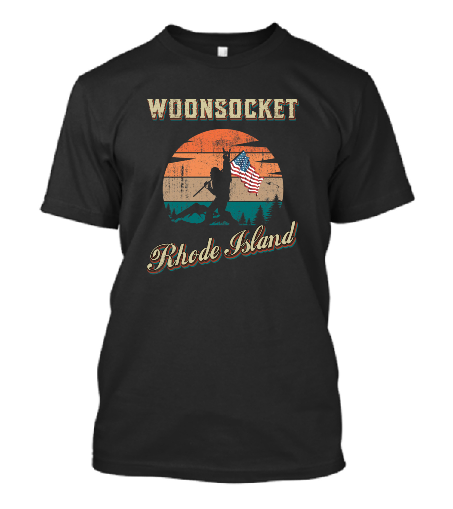 Woonsocket Rhode Island Vintage Silhouette With American Flag T-Shirt