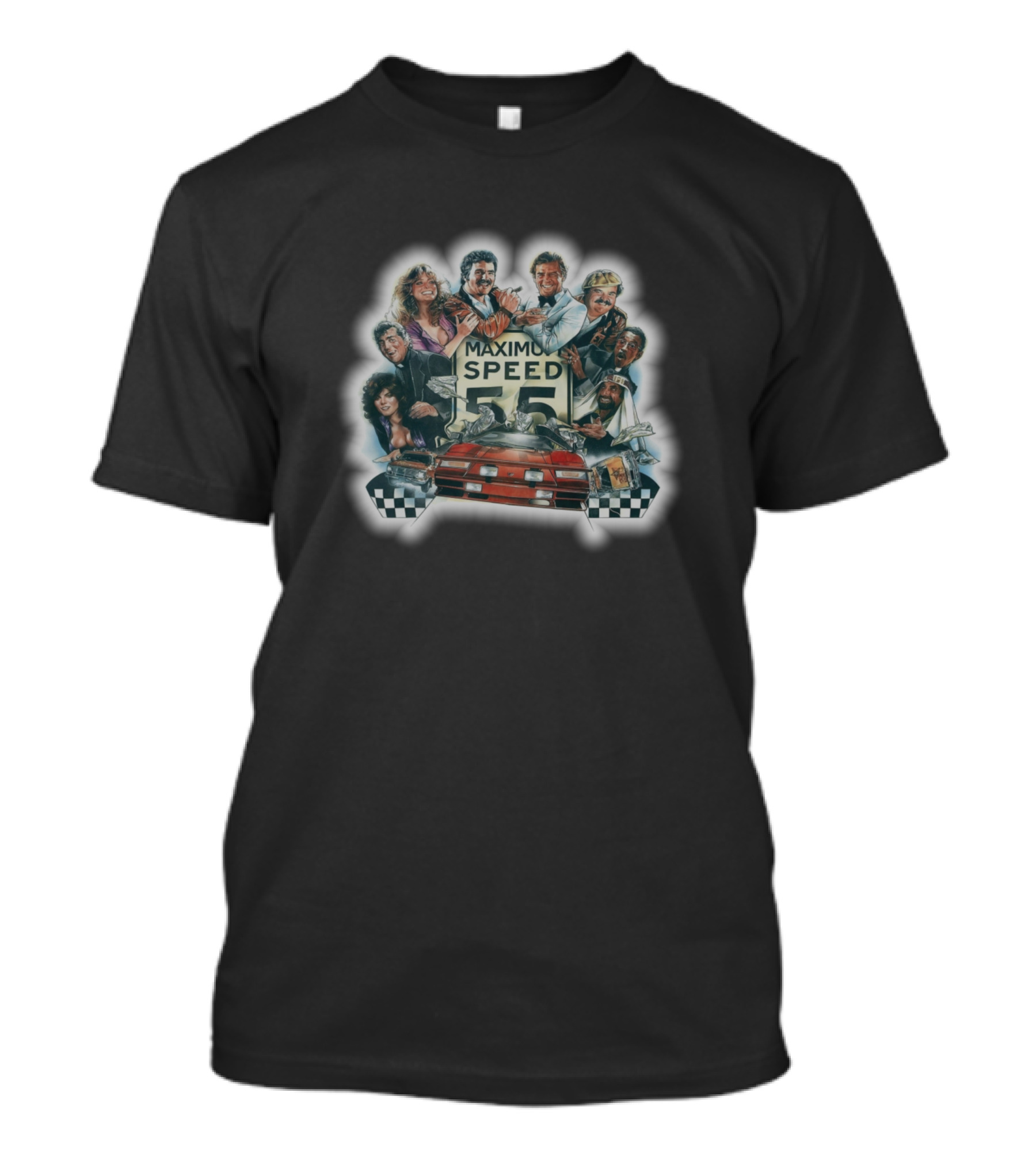 Cannonball Run Maximum Speed 55 Racing Car Checkered Flags T-Shirt