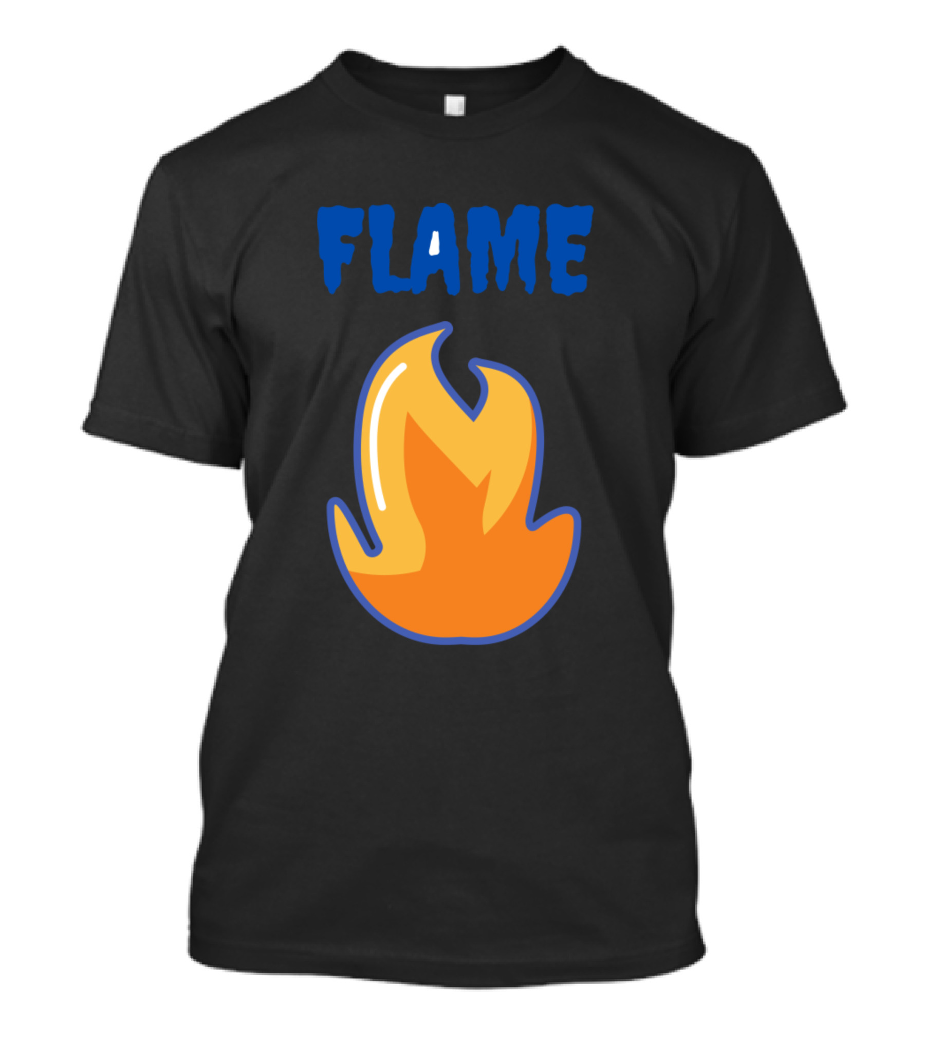 FLAME Fire Icon Bold Blue Text T-Shirt
