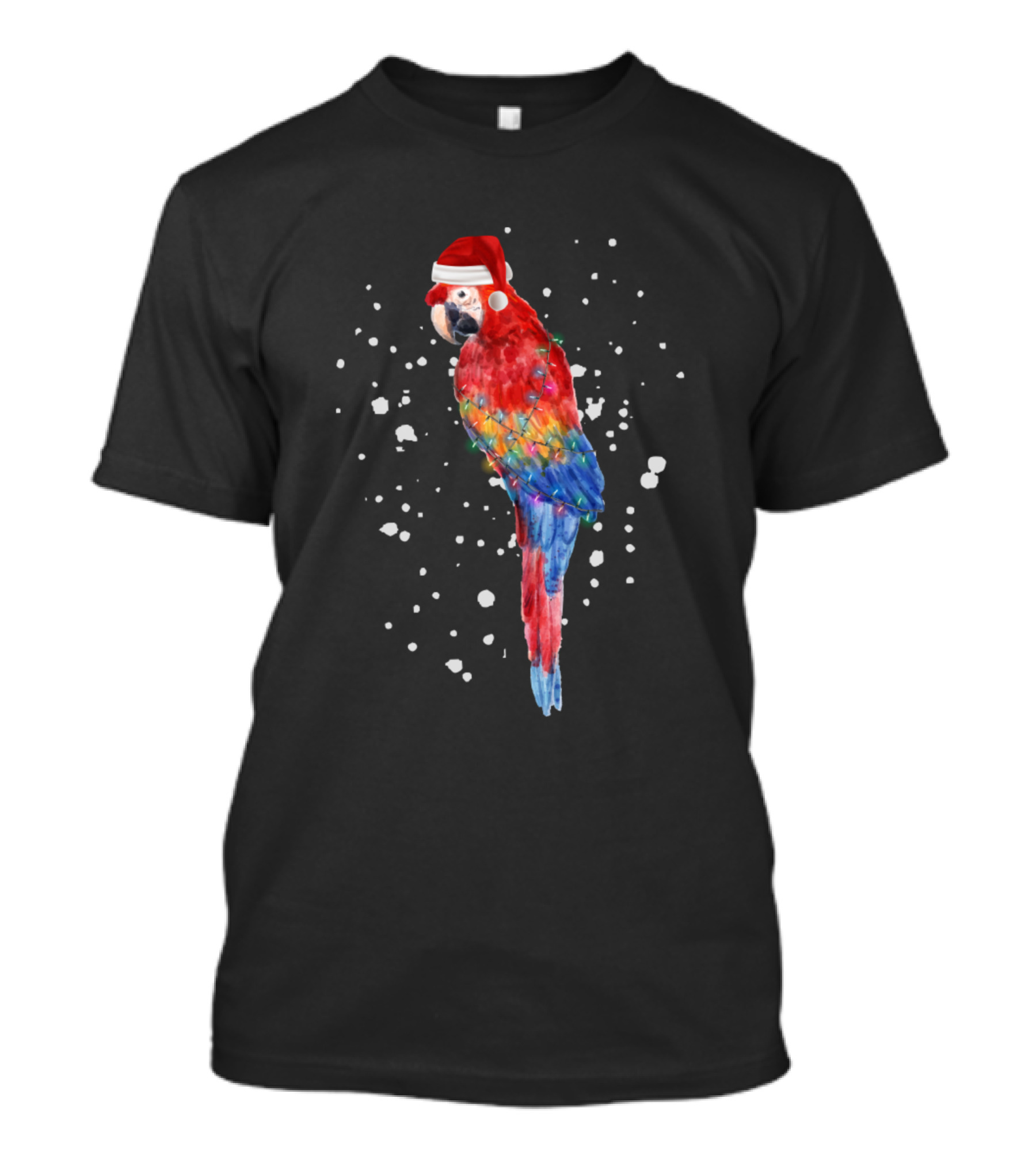 Parrot With Santa Hat And Christmas Lights Snowfall T-Shirt