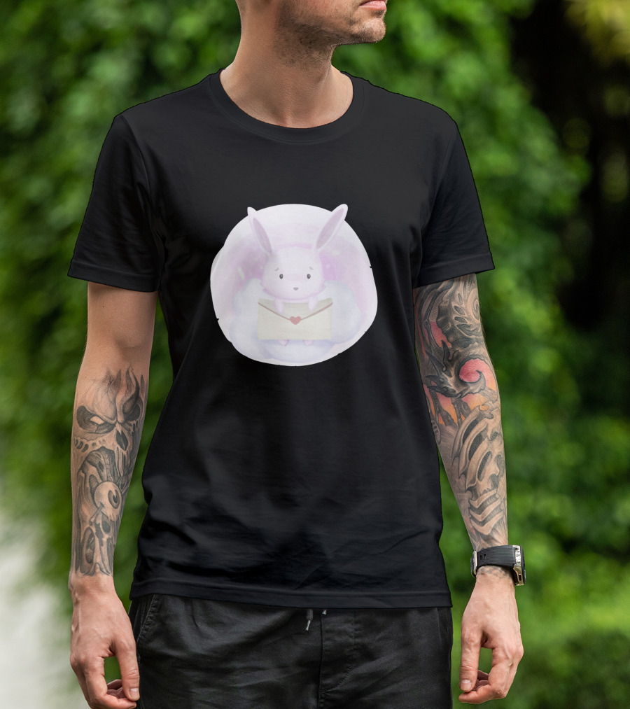 Baby Bunny Holding Heart Envelope On Cloudy Pastel Background T-Shirt
