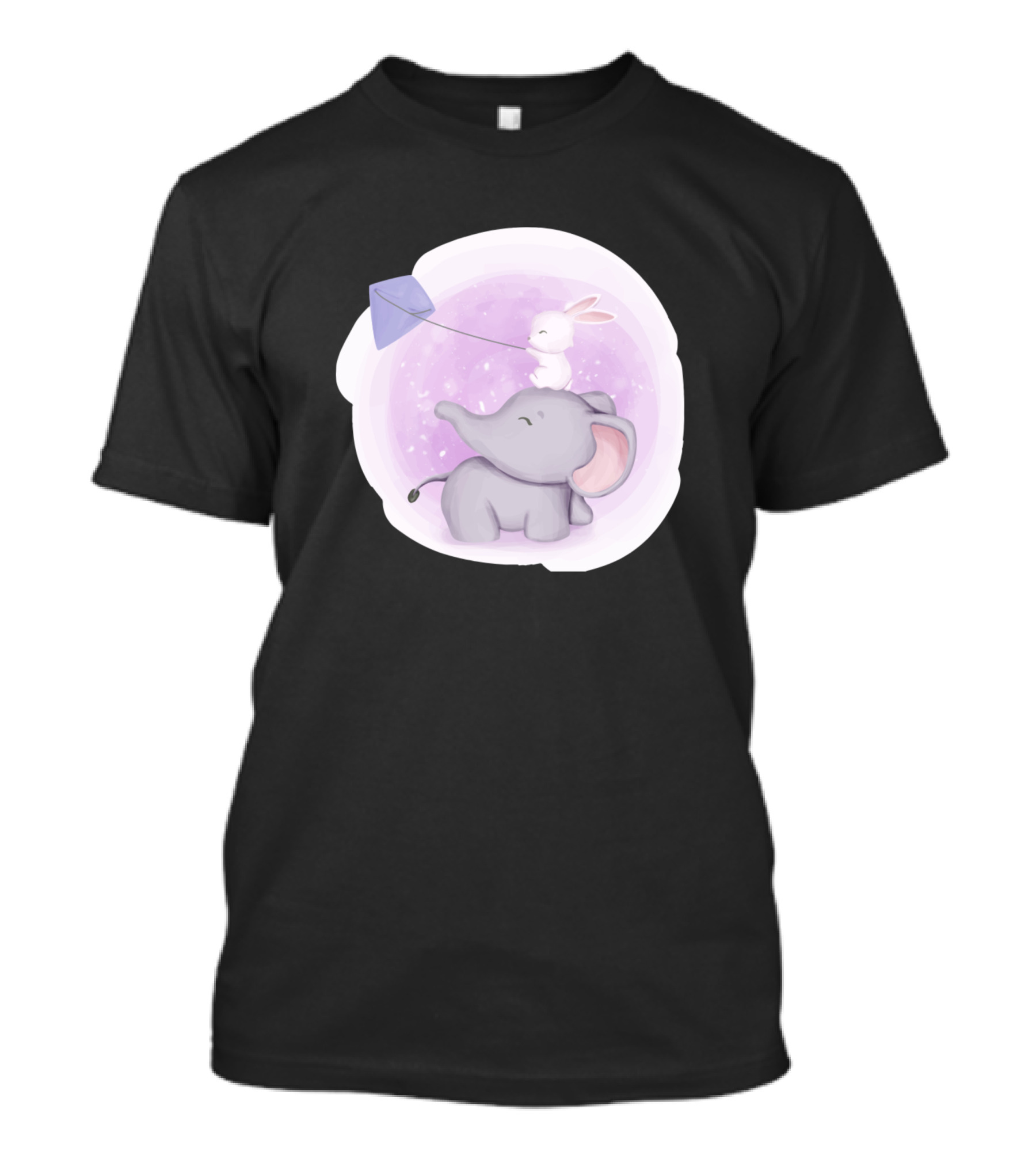 Baby Elephant And Rabbit Playing With Kite In Purple Sky T-Shirt