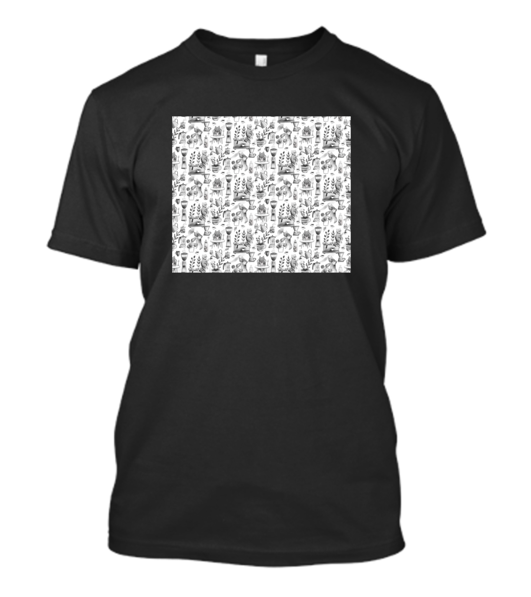Cats And Coffee Themed Pattern Featuring Playful Kittens And Coffee Cups T-Shirt