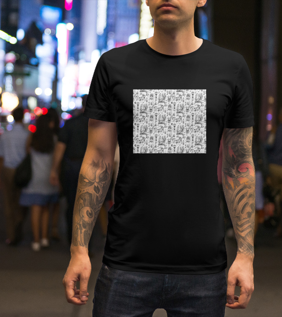 Cats And Coffee Themed Pattern Featuring Playful Kittens And Coffee Cups T-Shirt
