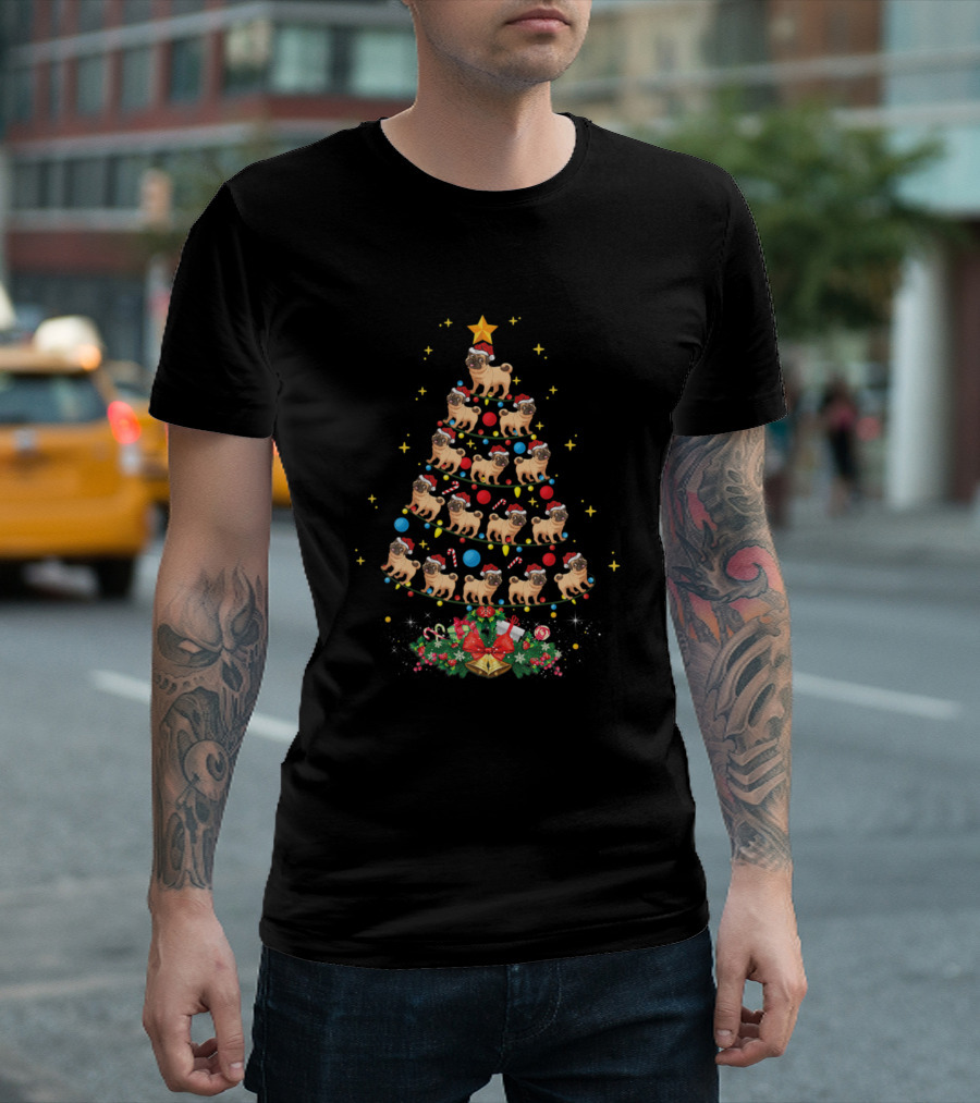 Funny Pug Xmas Dog Christmas Tree Pug Lover Holiday T-Shirt