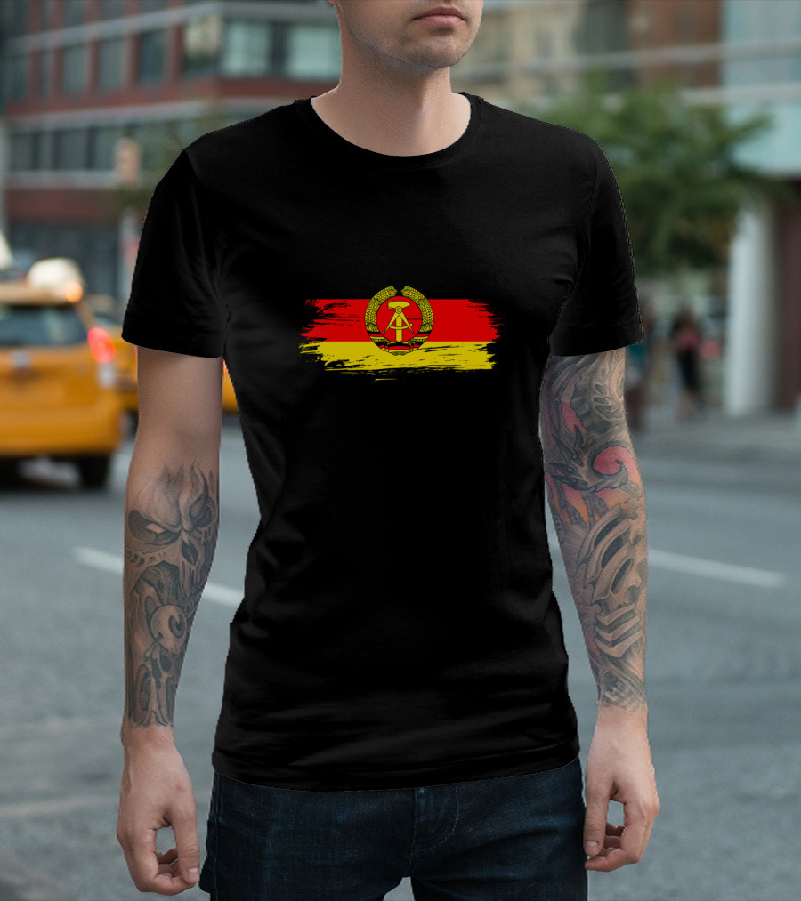 Gdr Flags East Germany Emblem On Brush Stroke Background T-Shirt