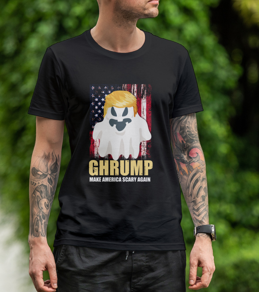Ghrump Make America Scary Again Ghost With Flag And Hair T-Shirt
