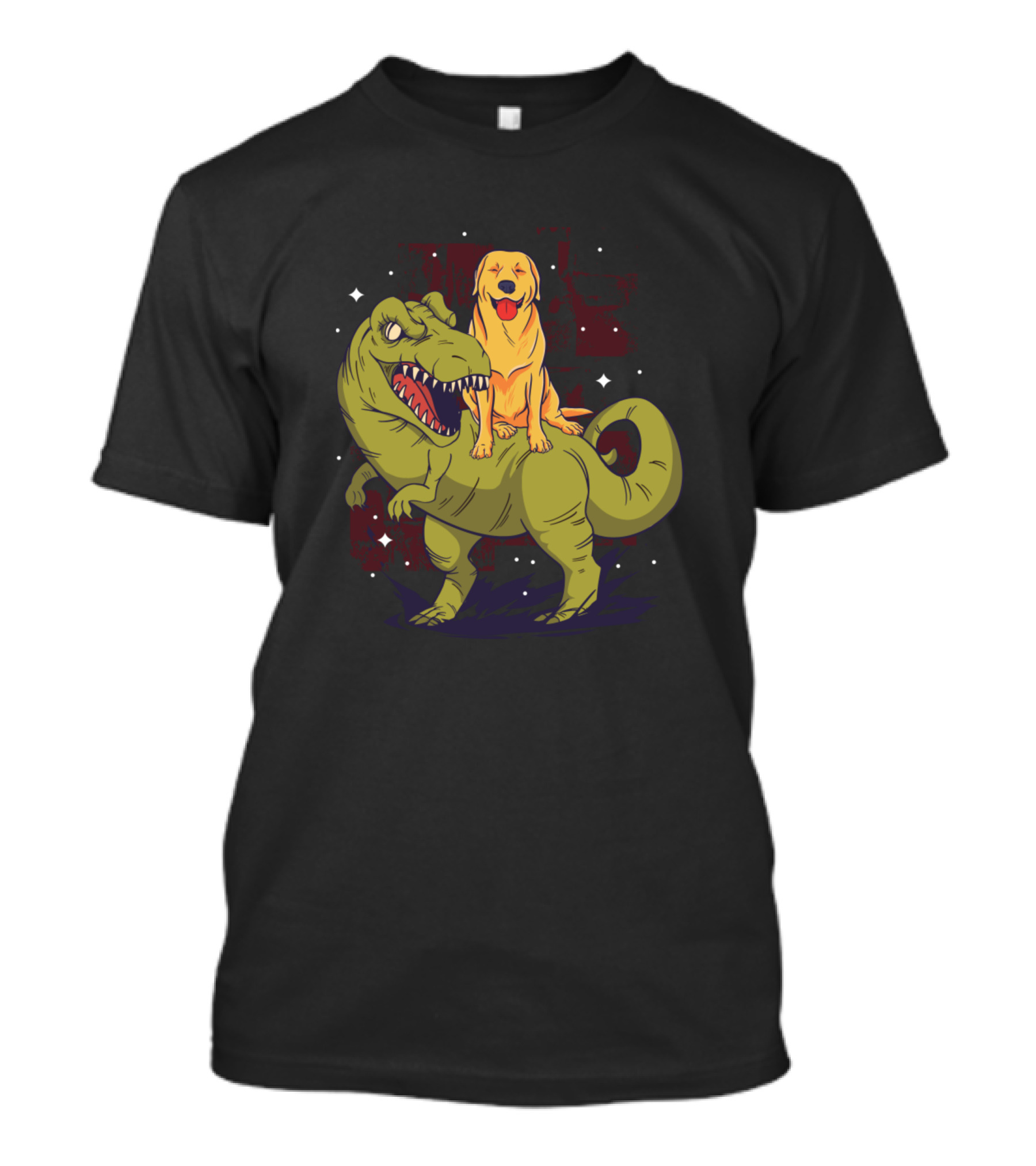 Golden Retriever Riding Dinosaur With Funny Dog Expression T-Shirt