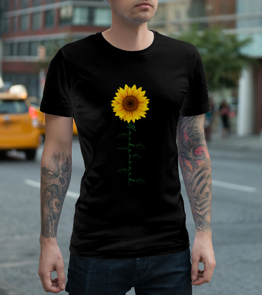 Hackensack Sunflower Vertical Text with Leaves T-Shirt