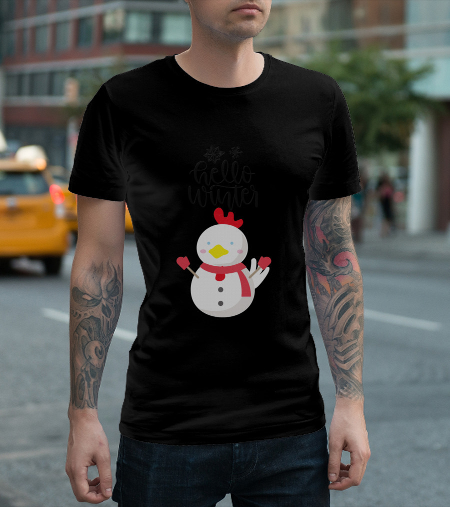 Hello Winter Snowman with Heart Mittens T-Shirt